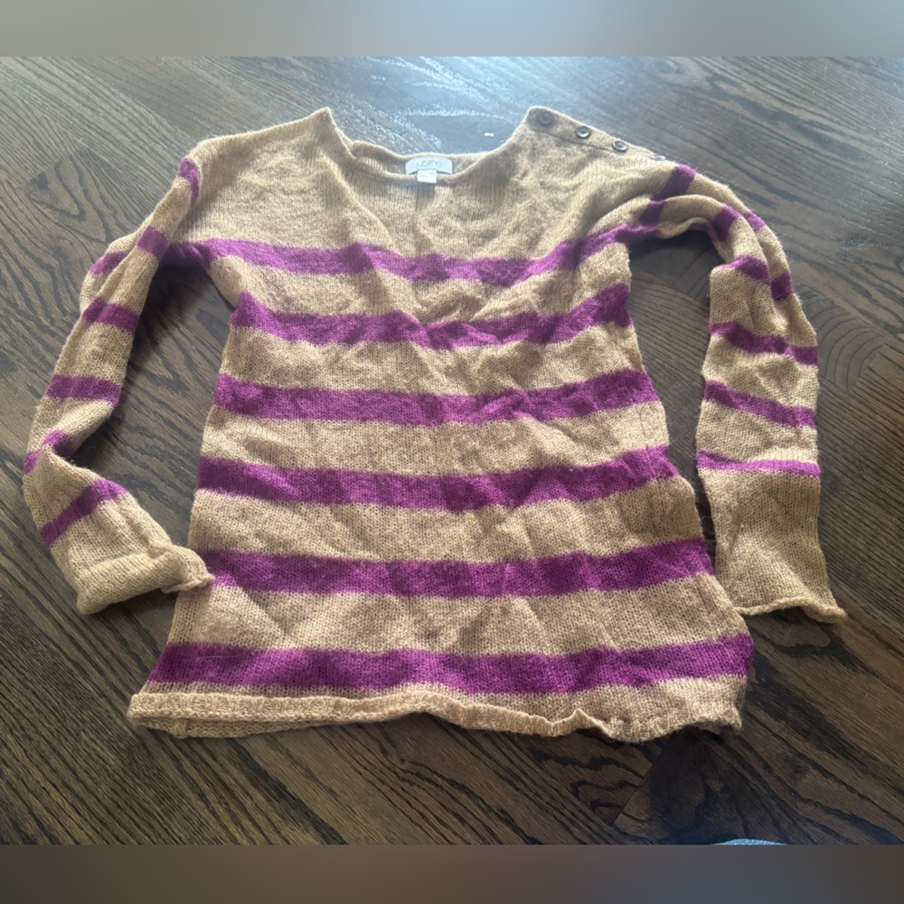 LOFT Sweater in Tan with magenta  Stripes